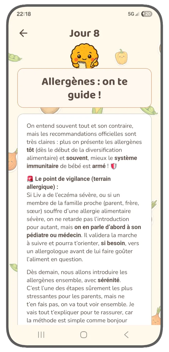 Écran quotidien de Nutribouille avec une notion du jour expliquée simplement
