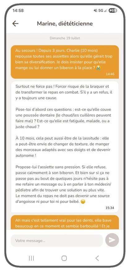 Messagerie Nutribouille : échange avec une diététicienne diplômée